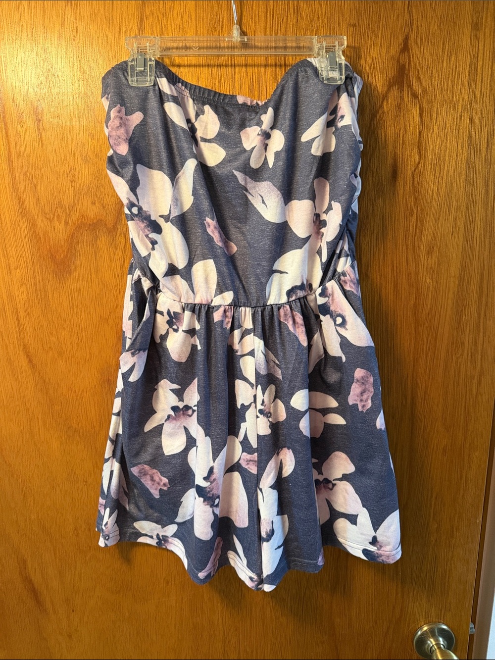 Floral Strapless Summer Dress in Navy and Purple